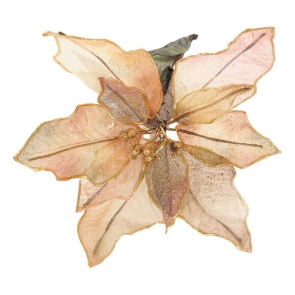 Artificial Poinsettia Garland Decoration With Red & Gold Flowers For Holiday Sea - Picture 4 of 9